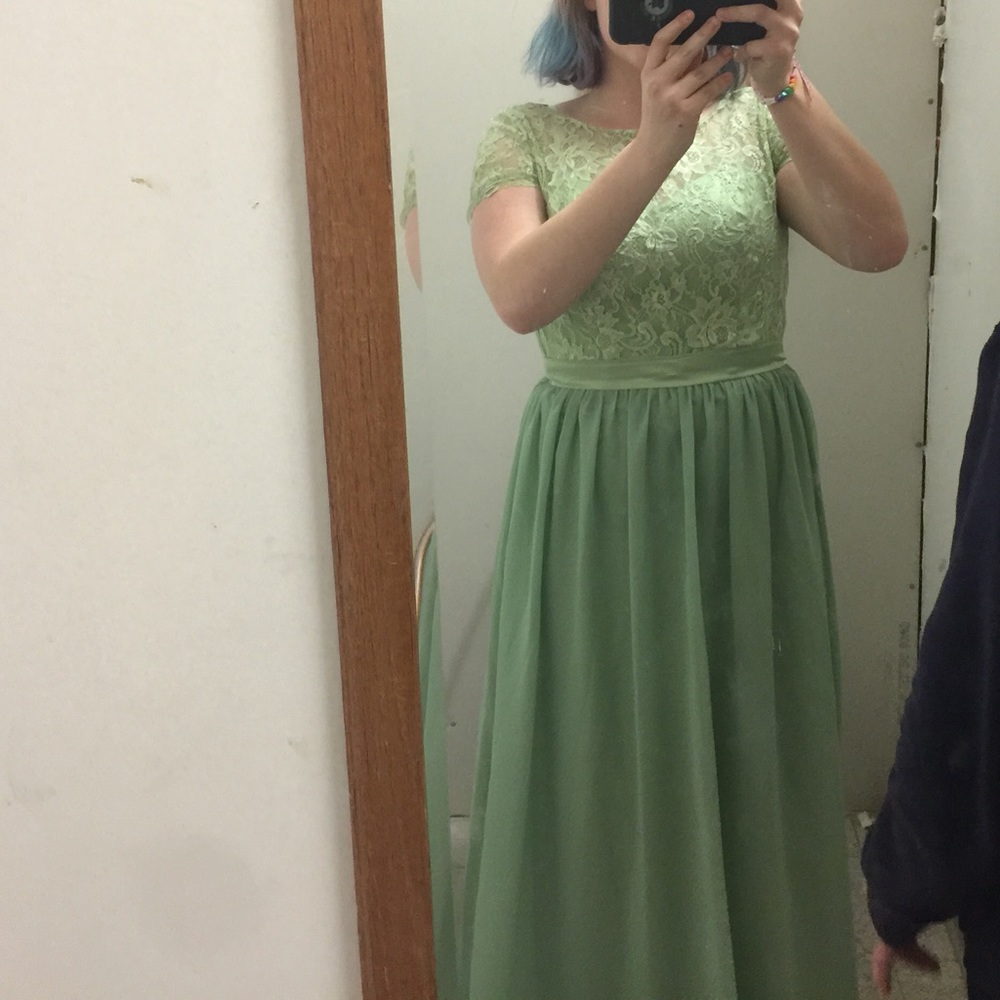 Long light mint prom dress corset back